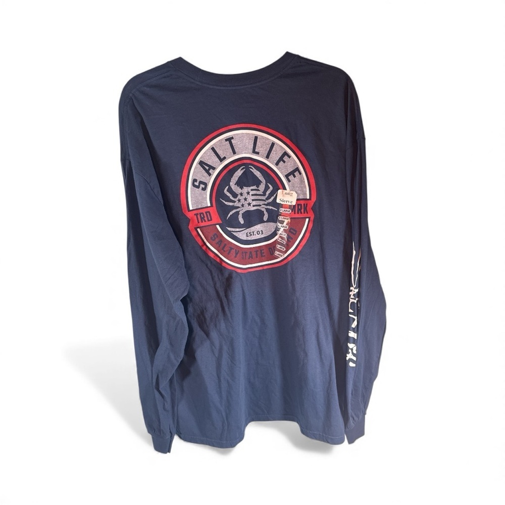 Salt Life T Shirt Men's Size Xl Navy Long Sleeve Graphic Livin' Salty Crab - Picture 2 of 7